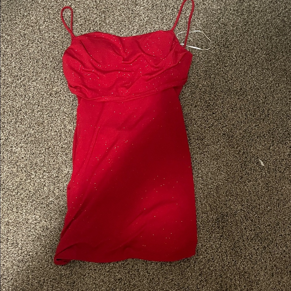 Windsor Red Sparkle Spaghetti-Strap Mini Dress